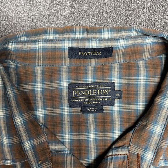 Pendleton Frontier Western Snap Button Collared Shirt Plaid Brown Mens XL - Picture 3 of 9